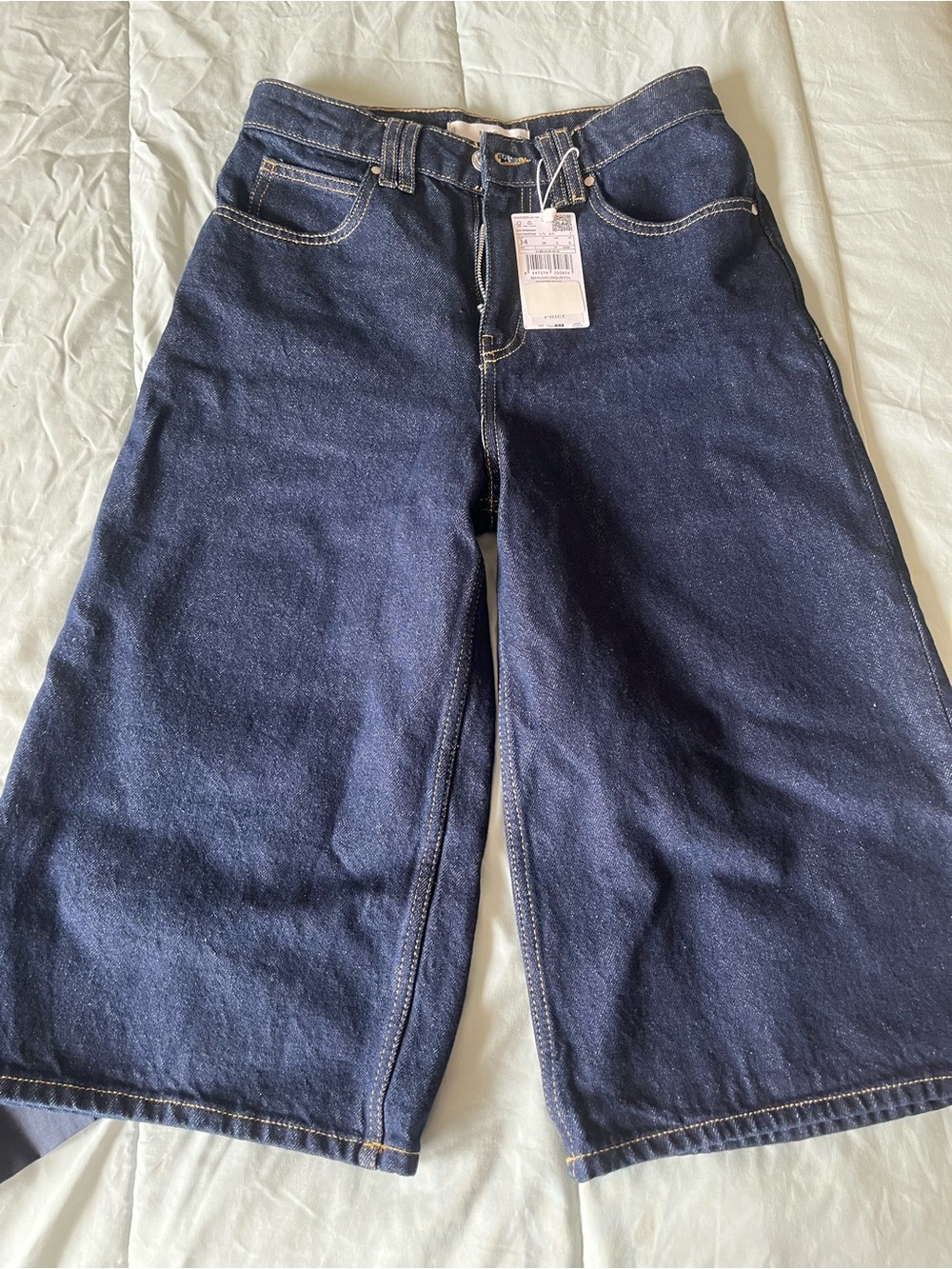 Mango Dark Blue Wide-Leg Denim Shorts